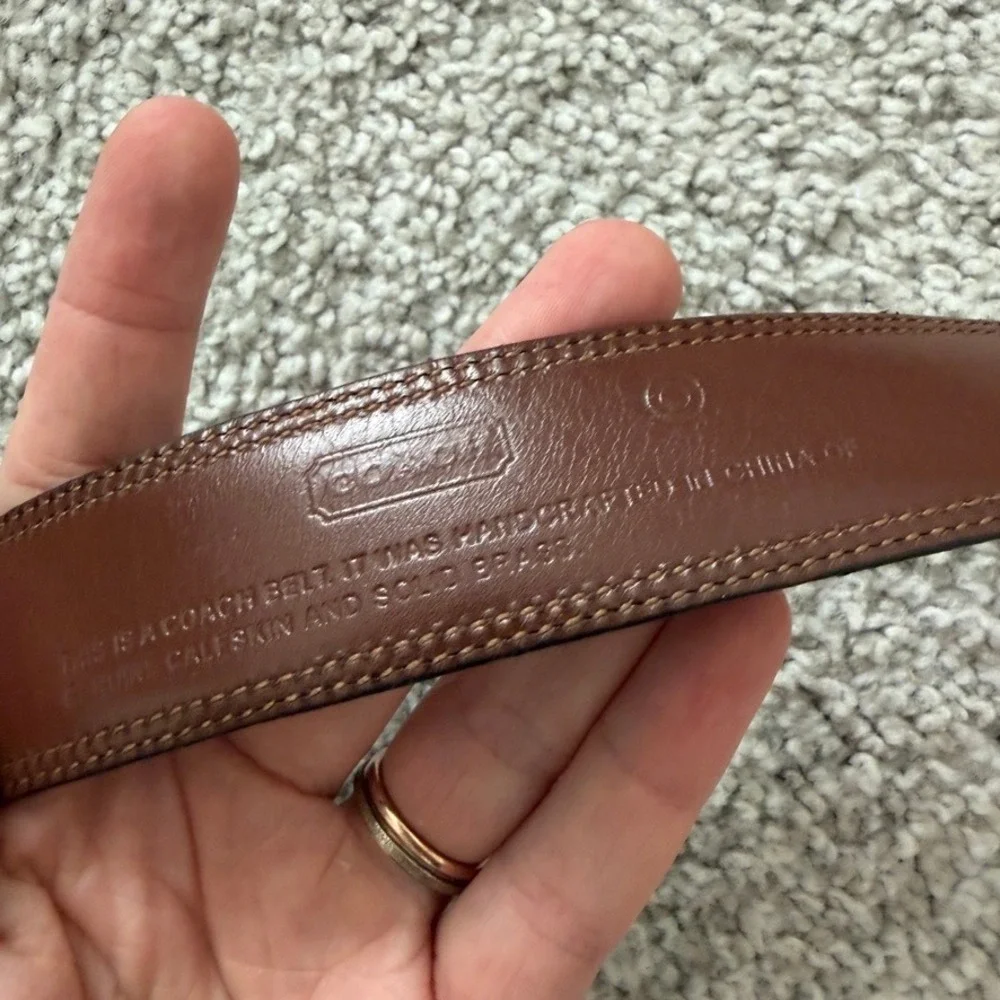 Coach Mens Dark Brown Genuine Calfskin Leather Belt Solid Brass Buckle 36in 90cm